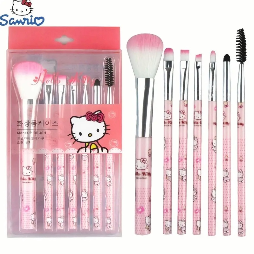 Hello Kitty All-In-One 7pc Makeup Brush Set | Blush, Brow Lip & Eye SANRIO NEW
